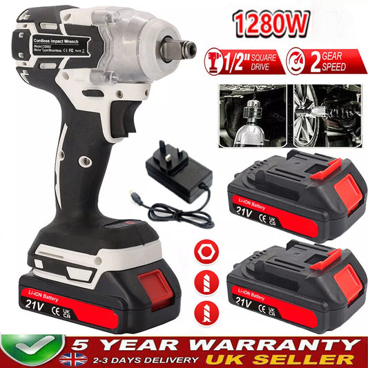 10 00Nm 1-2in  Cordless Electric Impact Wrench Drill Gun Ratchet Driver   Battery