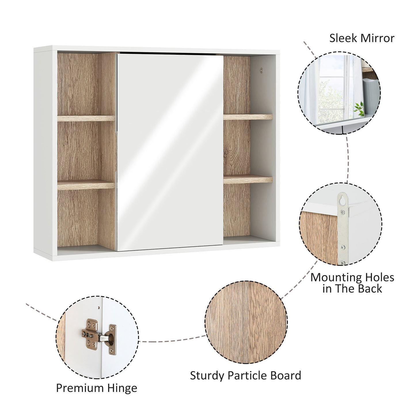Bathroom Mirror Cabinet, Wall Mounted Storage Cabinet With Open Cupboard And Adjustable Shelf, White
