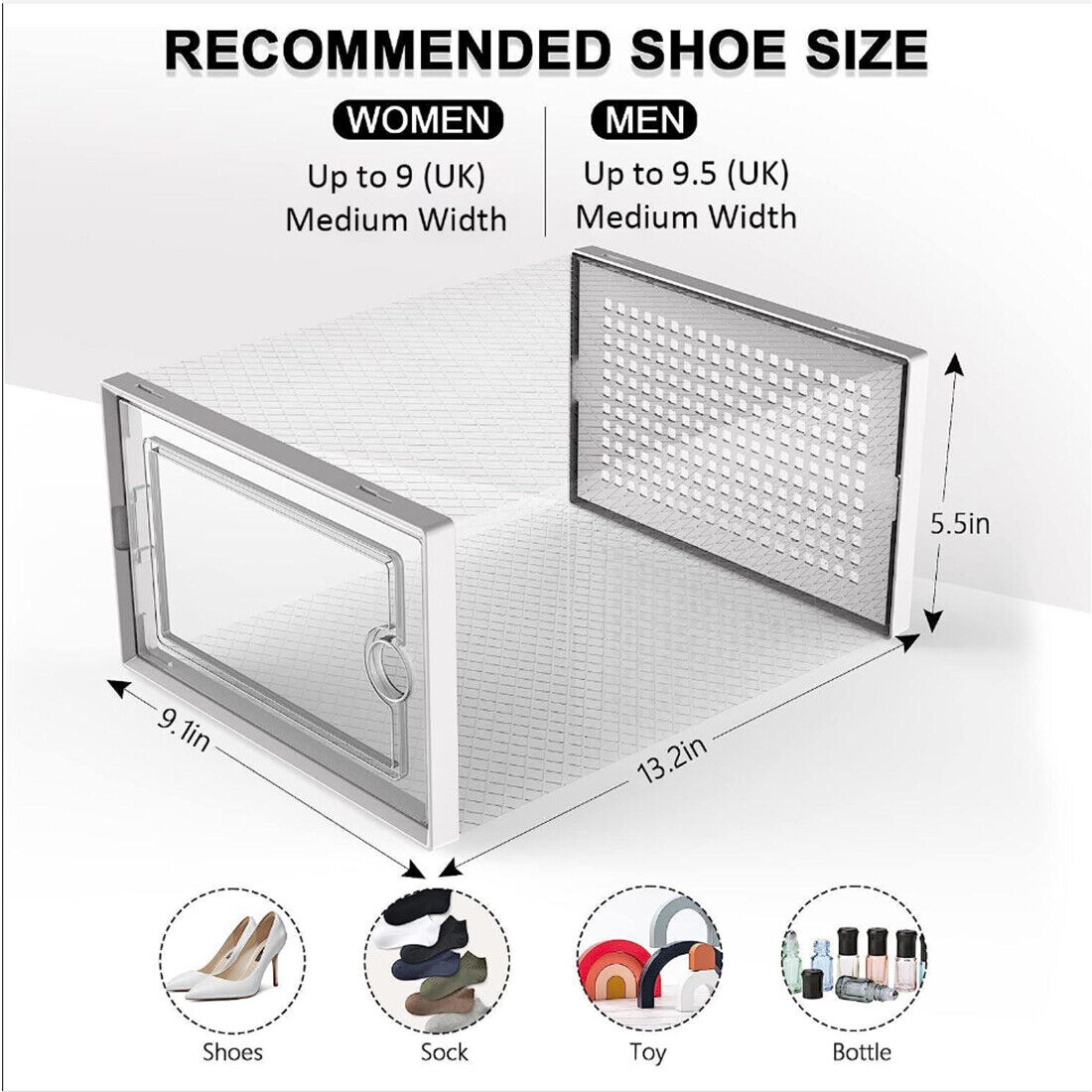 12Pcs Transparent Clear Shoe Storage Box Rack Plastic Organizer Boxers Stackable White Black