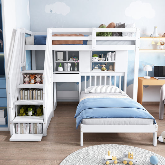 Wood House Bunk Bed 90 X190 Cm,Bunk Bed, Double Bed, Multifunctional Children's Bed, Storage Space Function, With Desk And Shelves, With Slatted Frame, White