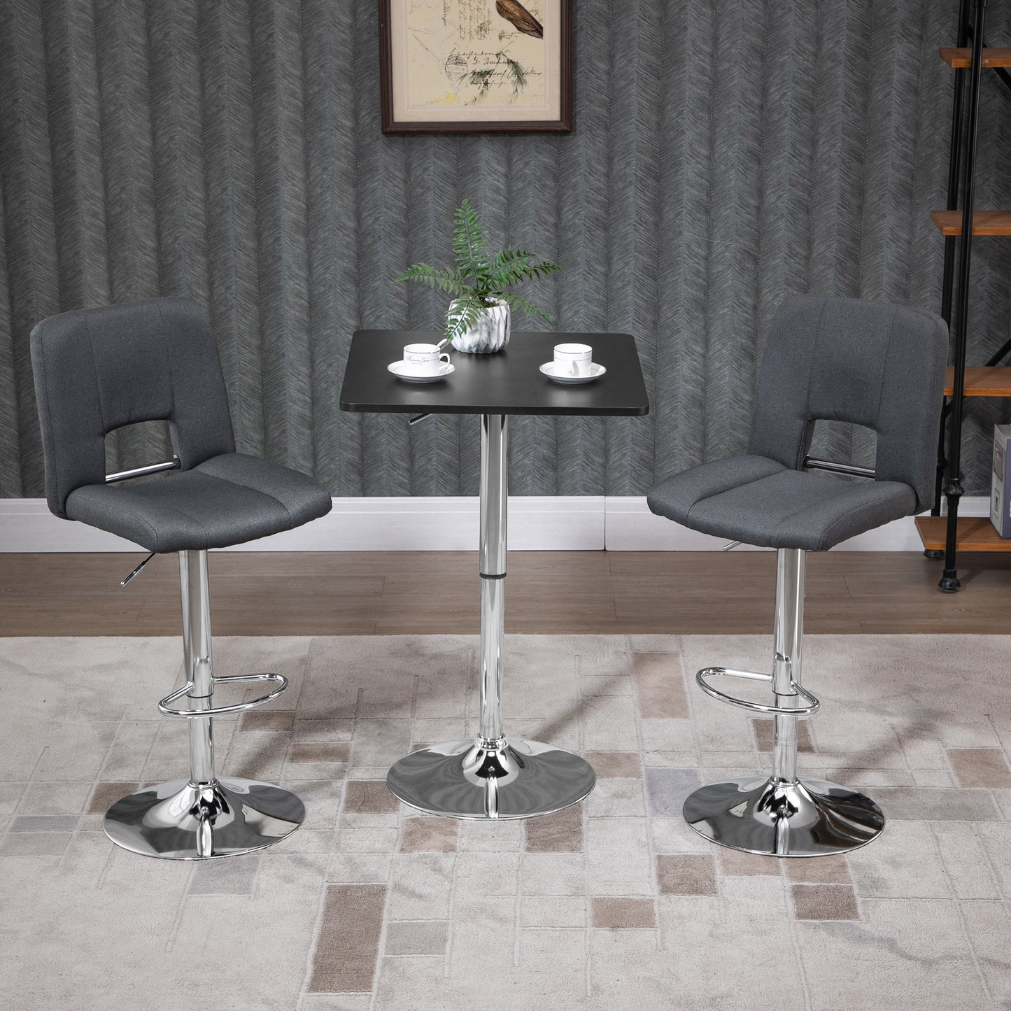 Modern Height Adjustable Counter Bar Table With 360 Swivel Tabletop And Electroplating Metal Base, Pub Desk For Living Room, Kitchen, Restaurant, Pub, Black And Silver