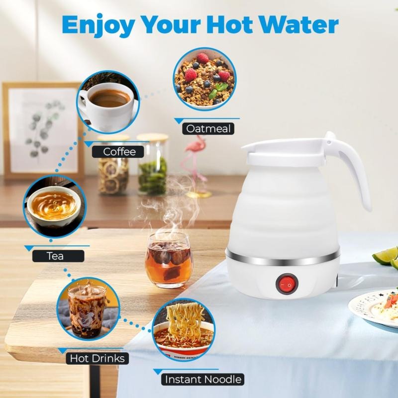 600ML Collapsible Travel Electric Water Kettle Folding Camping Caravan Silicone
