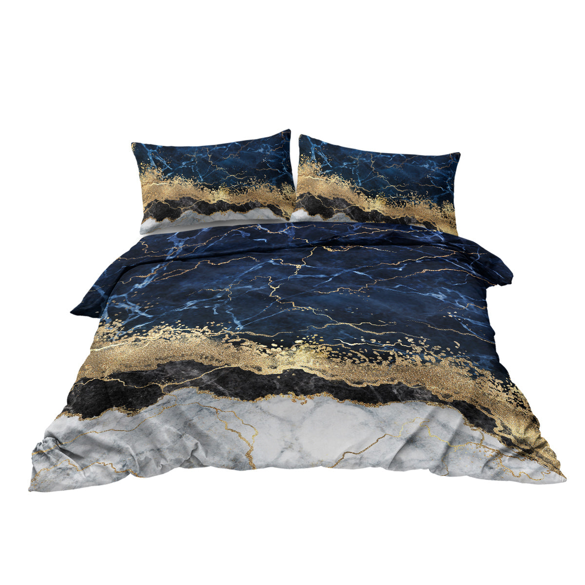 Chic Marble Bedding White Marble Gilded Navy Blue Duvet Cover Set Trendy Printed Design Bed Quilt Cover Set King 1 Duvet Cover 2 Pillowcases