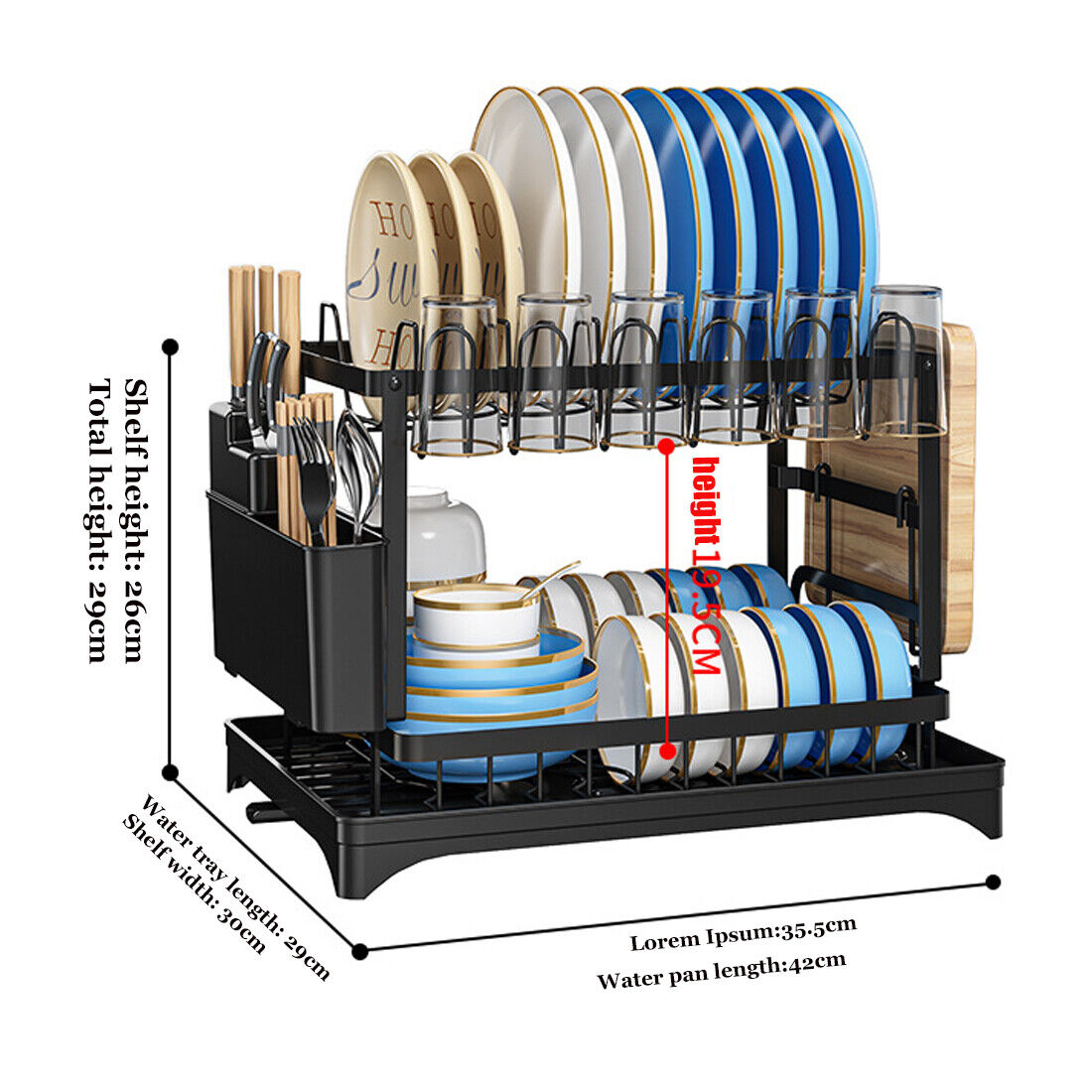 NEW 2TIER KITCHEN SINK DISH DRAINER RACK WITH DRIP TRAY CUTLERY HOLDER PLATE RACK UK