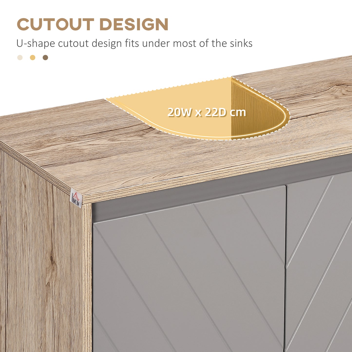 Under Sink Storage Cabinet Floor Standing Cupboard W/ Adjustable Shelf Bathroom Cabinet 2 Doors Versatile Style Grey