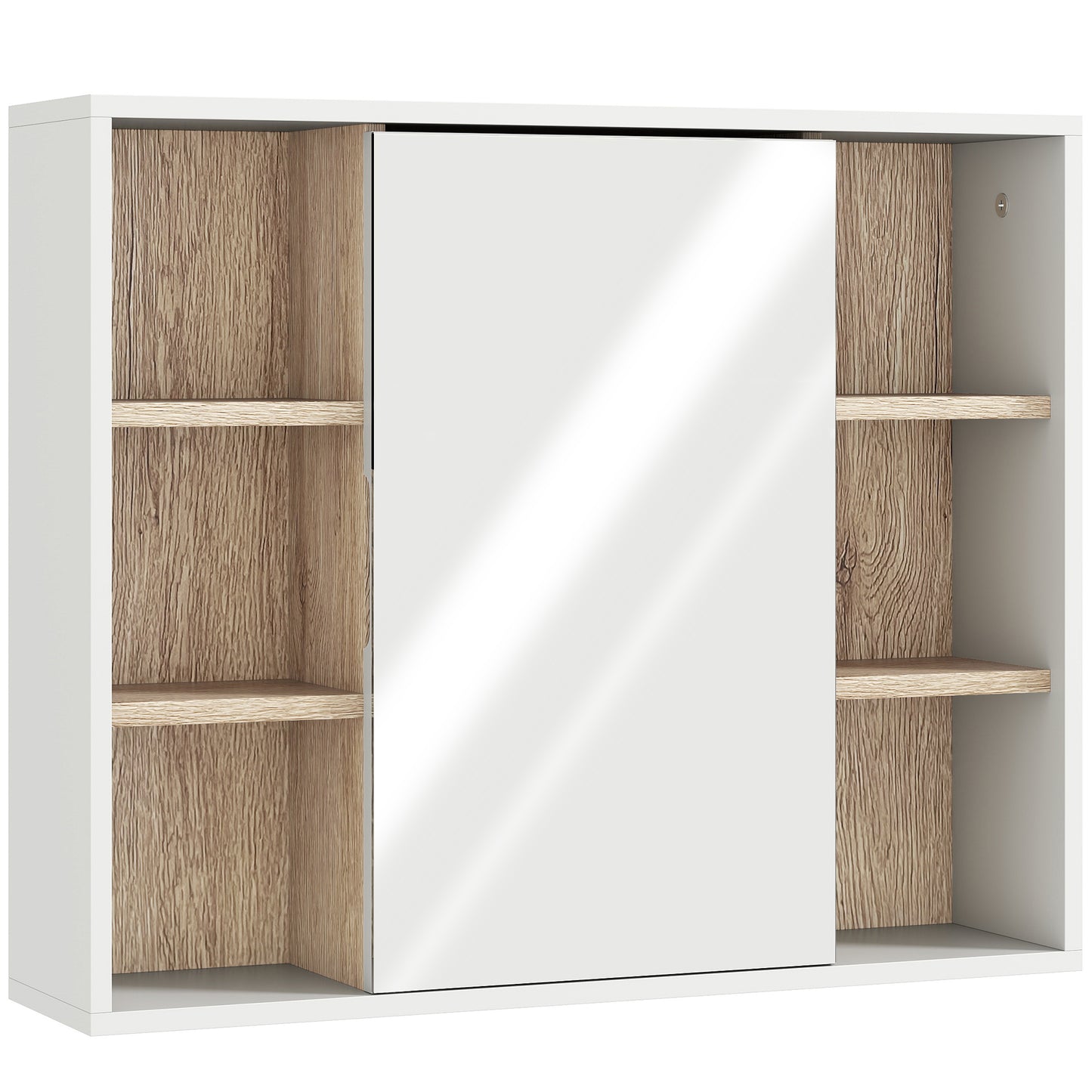 Bathroom Mirror Cabinet, Wall Mounted Storage Cabinet With Open Cupboard And Adjustable Shelf, White