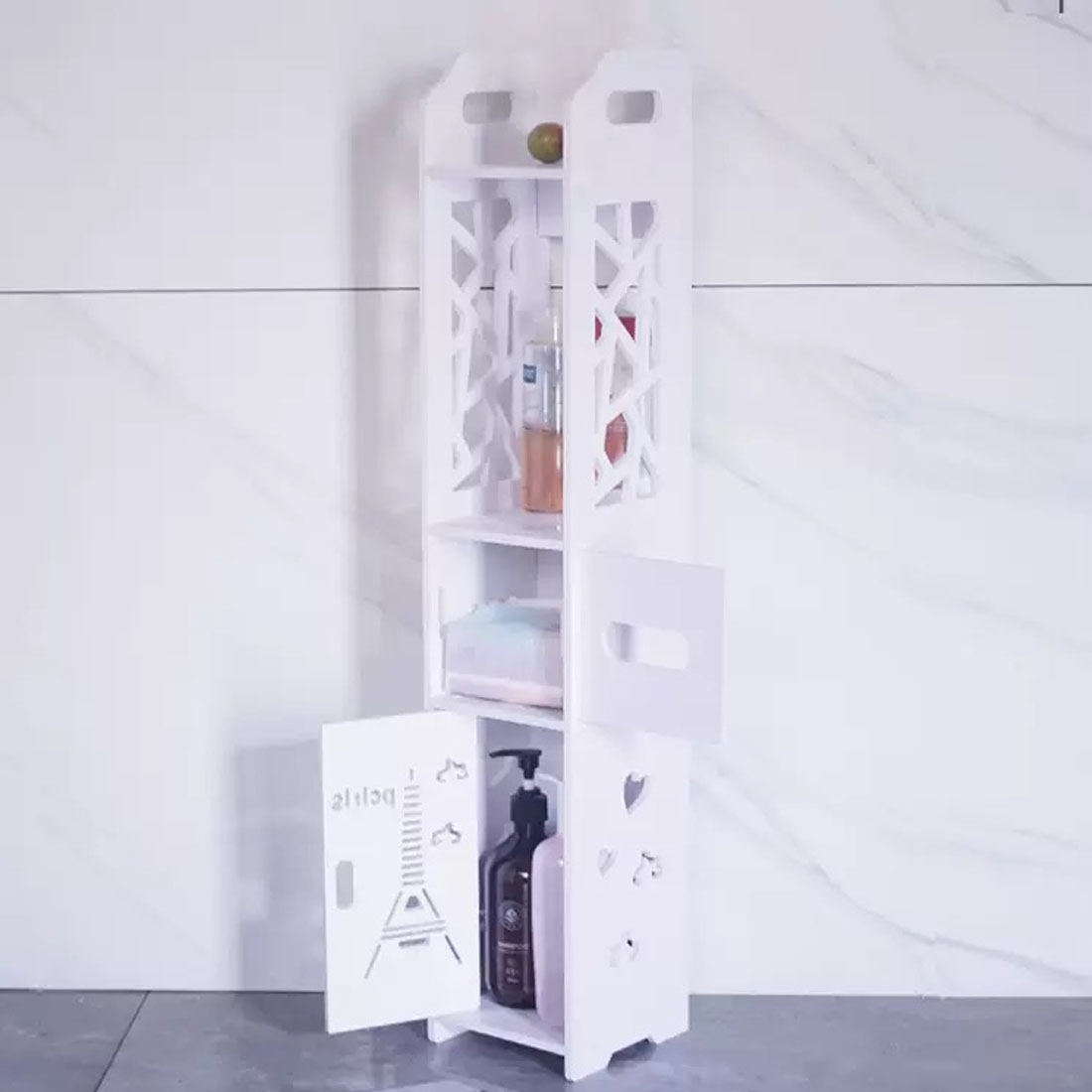 Bathroom Storage Waterproof Cabinet With Paper Drawer Tall White Toilet Storage