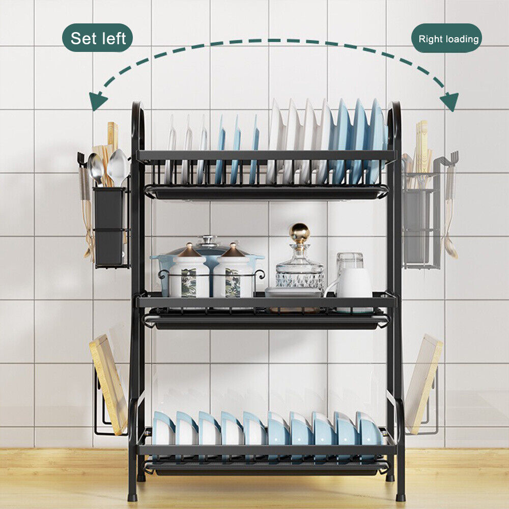3 Tier Dish Drainer Rack With Drip Tray Cutlery Holder Plate Rack Kitchen Sink