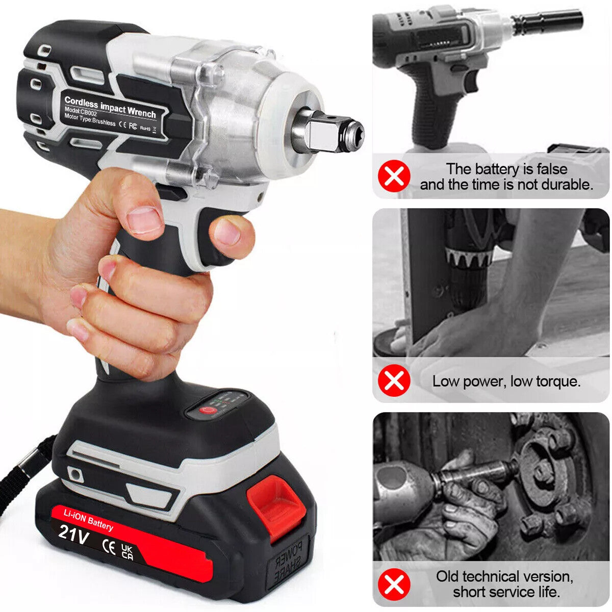 10 00Nm 1-2in  Cordless Electric Impact Wrench Drill Gun Ratchet Driver   Battery