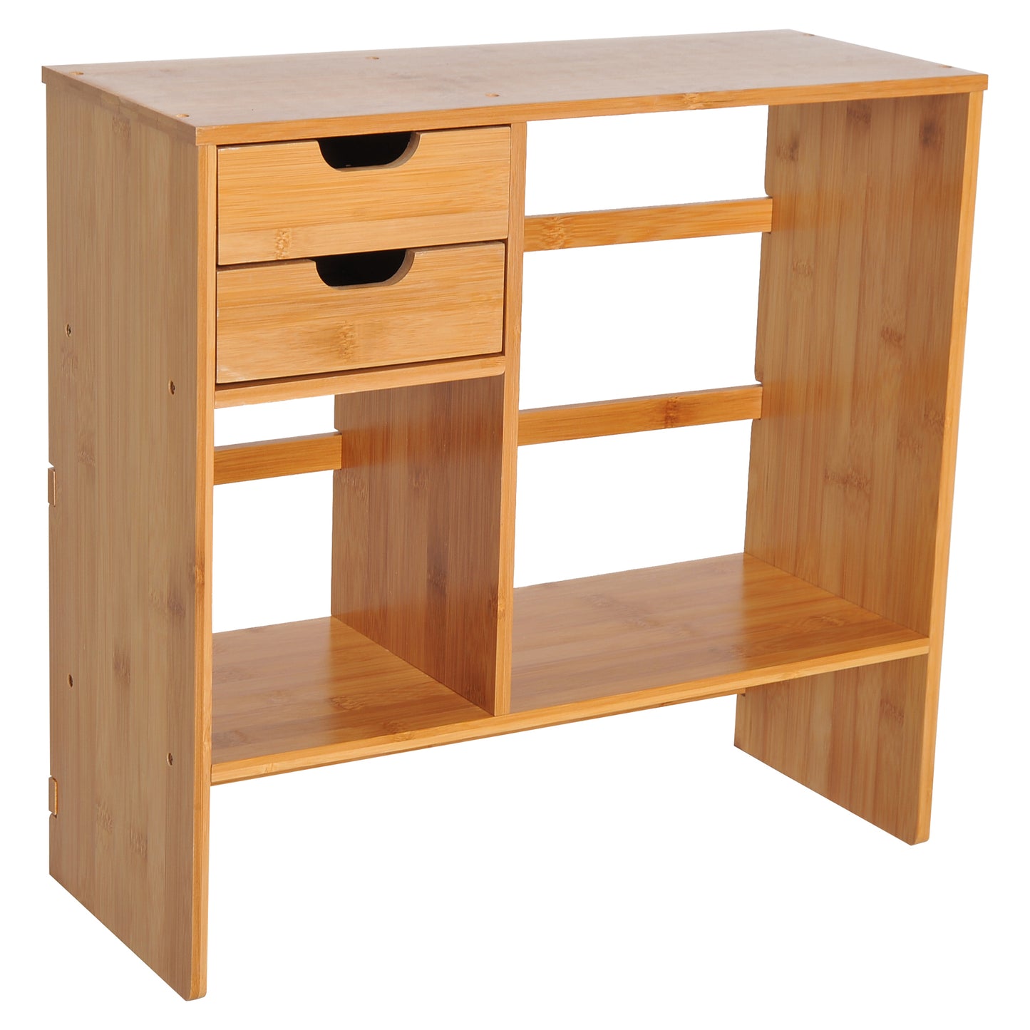 Desk Organiser Compartments Desktop Bookshelf Stationery Storage Shelf Document File Holder With 2 Drawers 2-way Reversed Use Bamboo