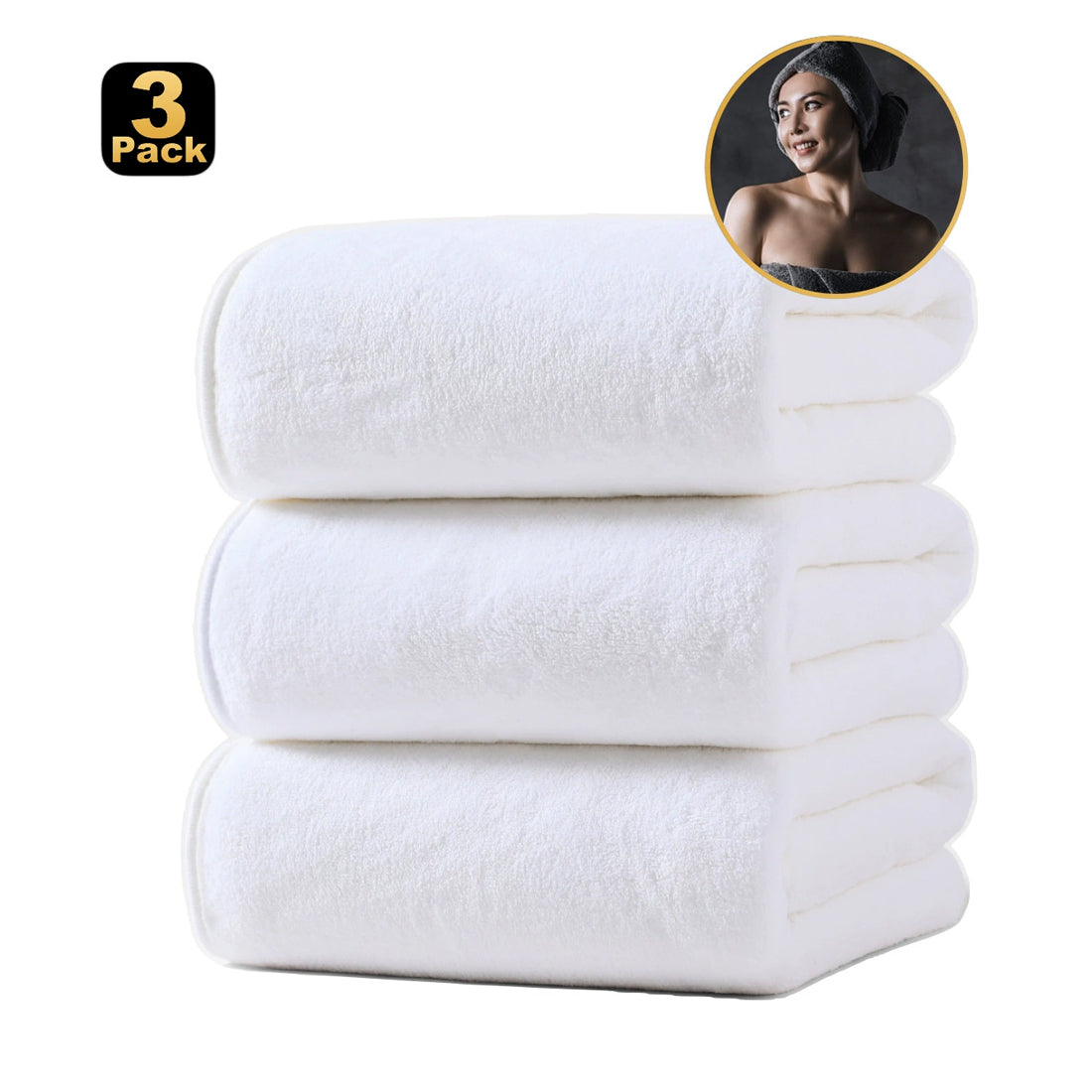 3 Pieces Egyptian Cotton Towels Large Size Bath Sheet Super Soft Towel Bale Set-White