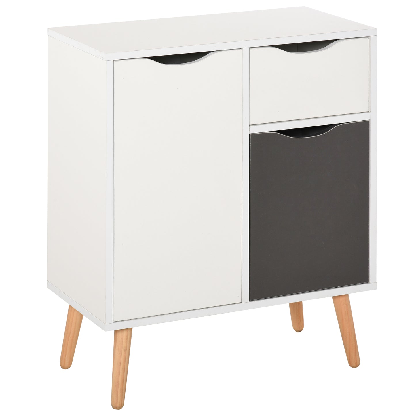 Sideboard Floor Cabinet Storage Cupboard With Drawer And Solid Wood Legs For Bedroom, Living Room, Entryway, Grey