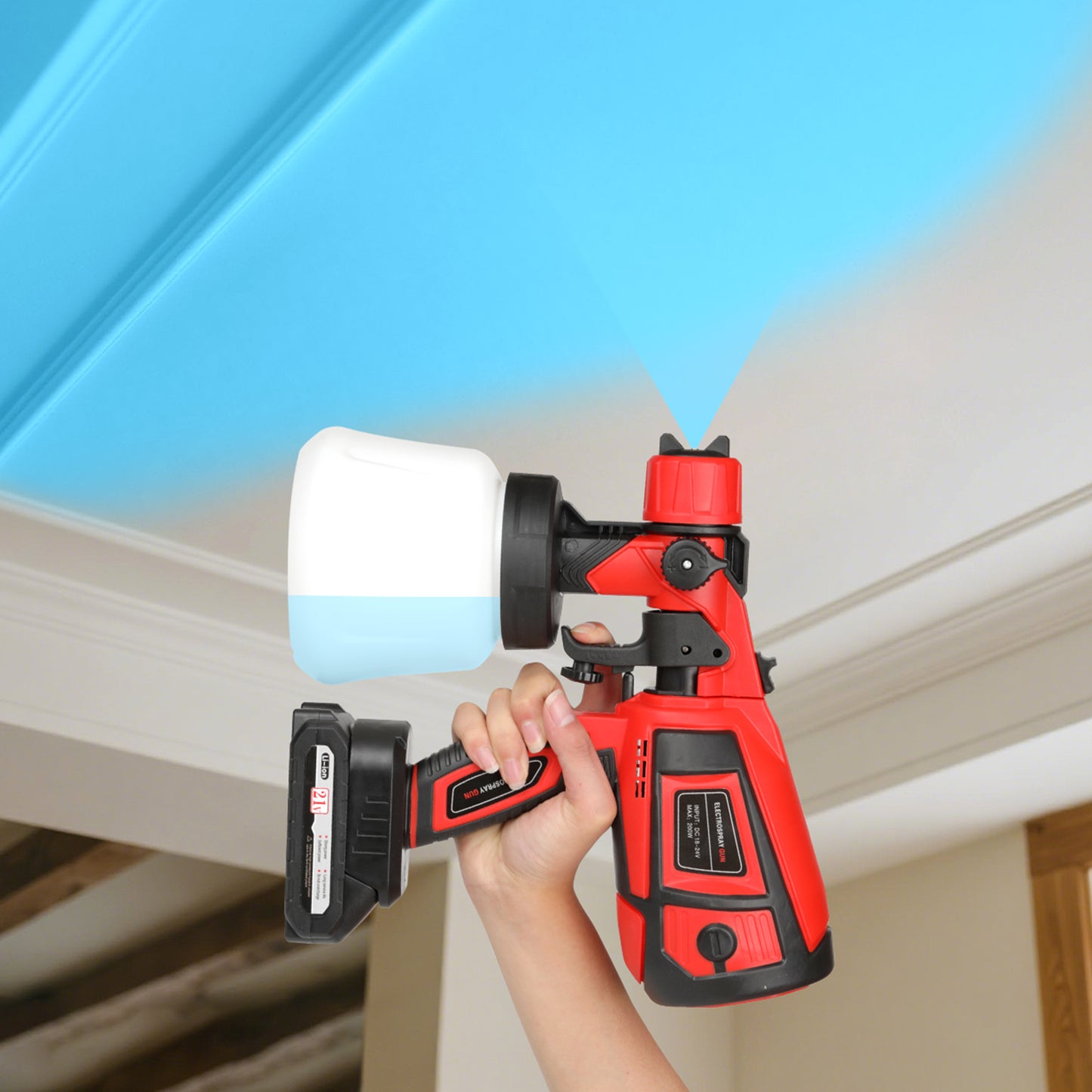 Cordless Electric Spray Paint Applicator, Equipped With 2 X 2.0mAh 21V Batteries Makita Plug, 2 Nozzles And 3 Spray Modes, 900ml Large-capacity Removable Container