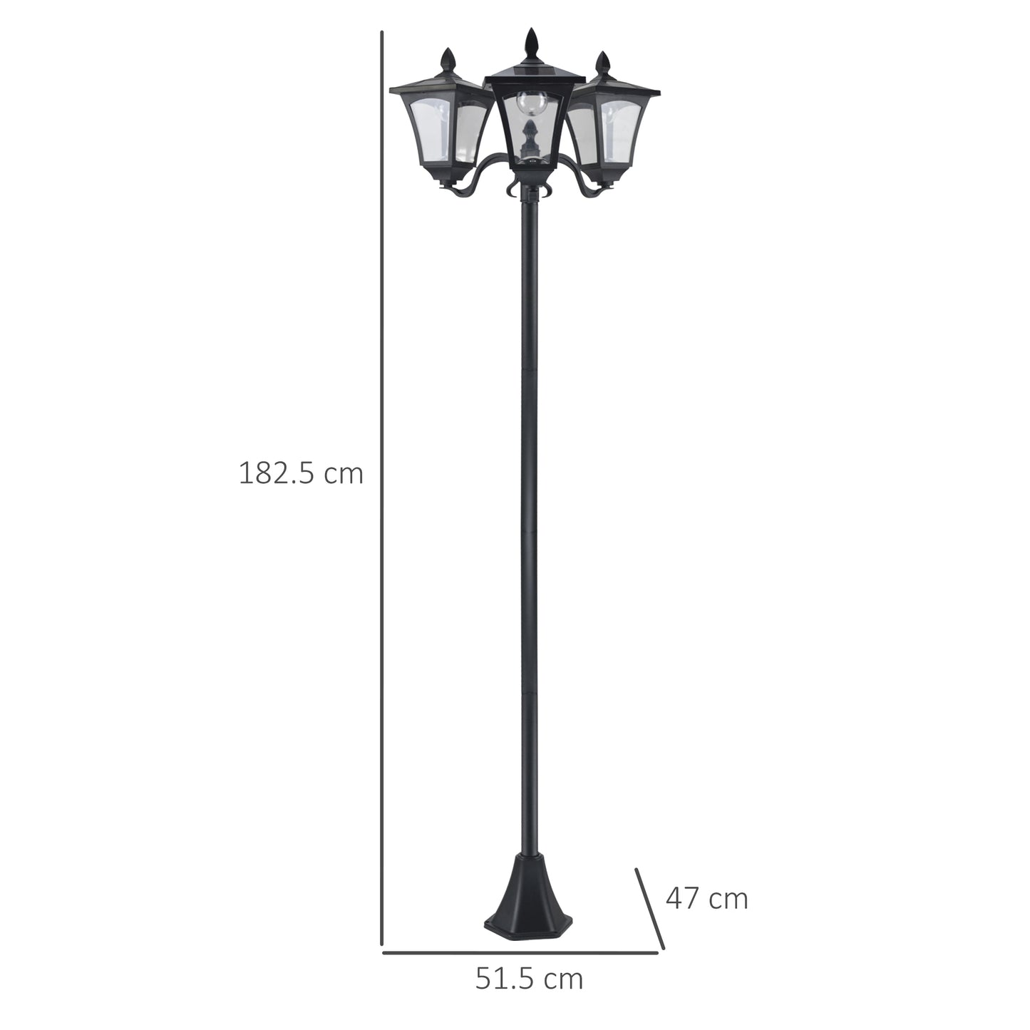 1.8m Traditional Victorian Style 3 Way Head Outdoor Garden Solar Post Lamp Sensor Dimmable LED Lantern Bollard Pathway IP44
