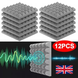 12Pcs Acoustic Foam Panels Tiles Soundproofing Insulation Foam Wall Tiles Grey