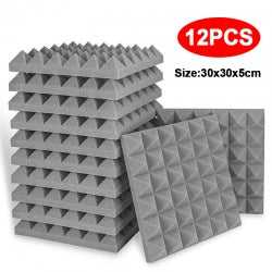 12Pcs Acoustic Foam Panels Tiles Soundproofing Insulation Foam Wall Tiles Grey