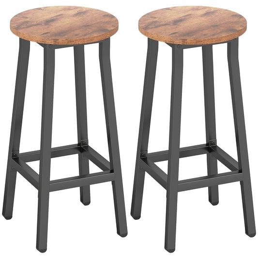 Bar Stools Set Of 2 Breakfast Bar Stools With Footrest, Industrial Round, 32 X 32 X 65 Cm, Rustic Brown
